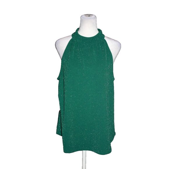 Maurices Womens Halter Shirt Size L Green Metallic High Neck Tank Top Sleeveless - Picture 1 of 2